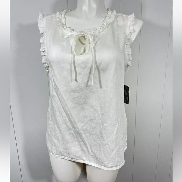 NWT VERSONA Sz XL  White Ruffle Tie Neck Cute Tank Top Cottagecore Dressy - Picture 1 of 10